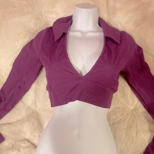 Cropped Purple V-Neck Collared Top